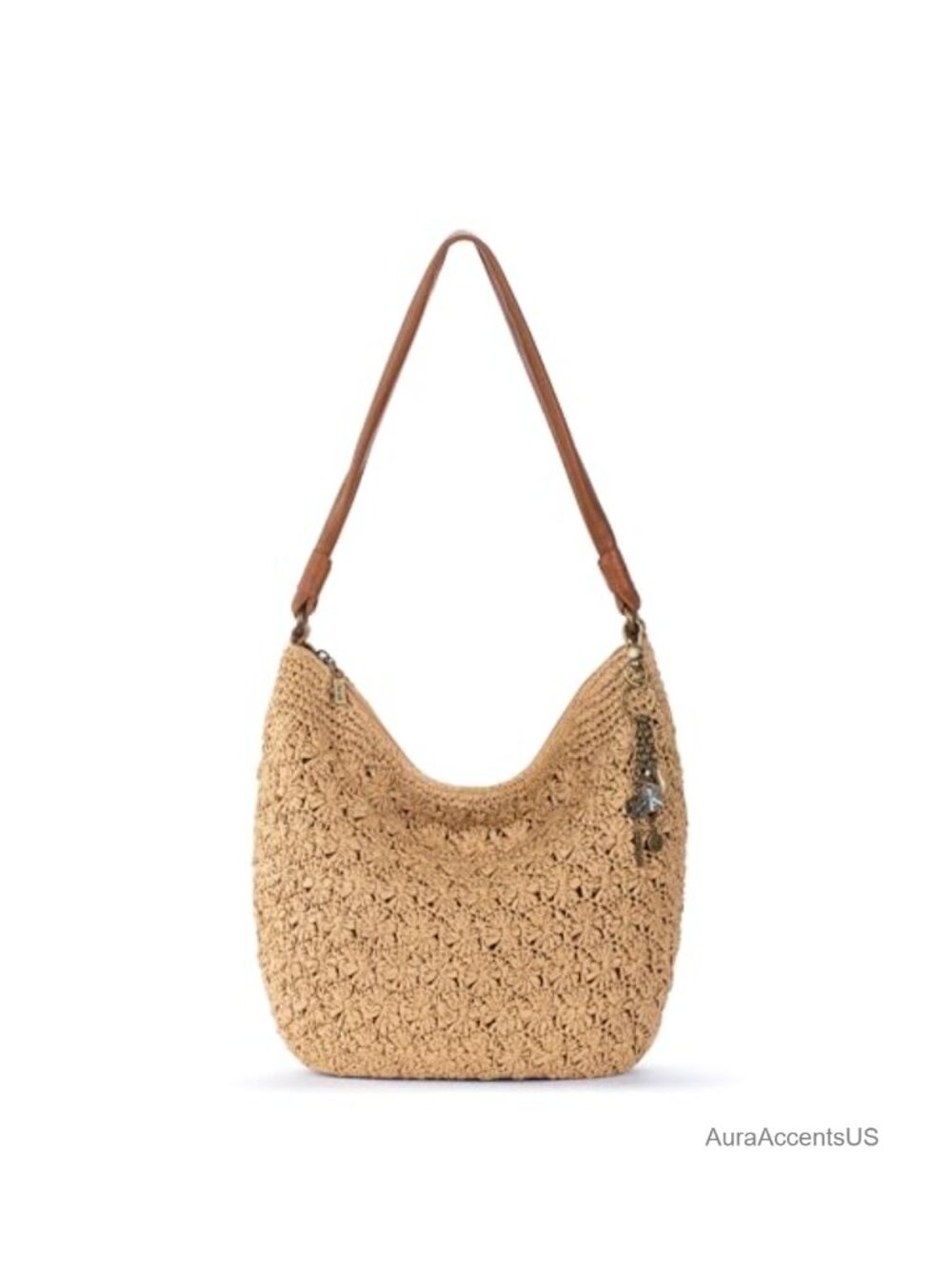Hand Crochet Hobo Bag Large Shoulder Purse Vegan Zipper Everyday Travel Tote
